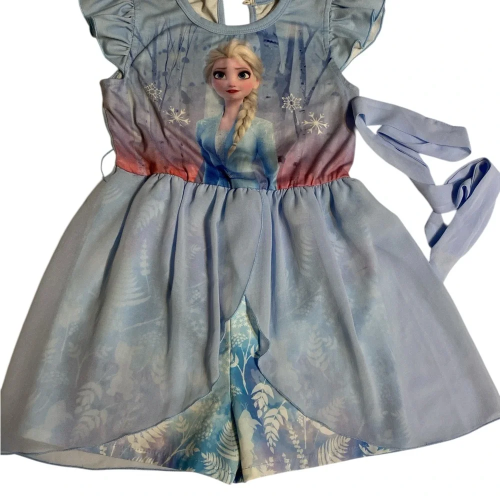 Girls Light Blue Elsa Frozen Dress Romper with belt girls size 4/5
